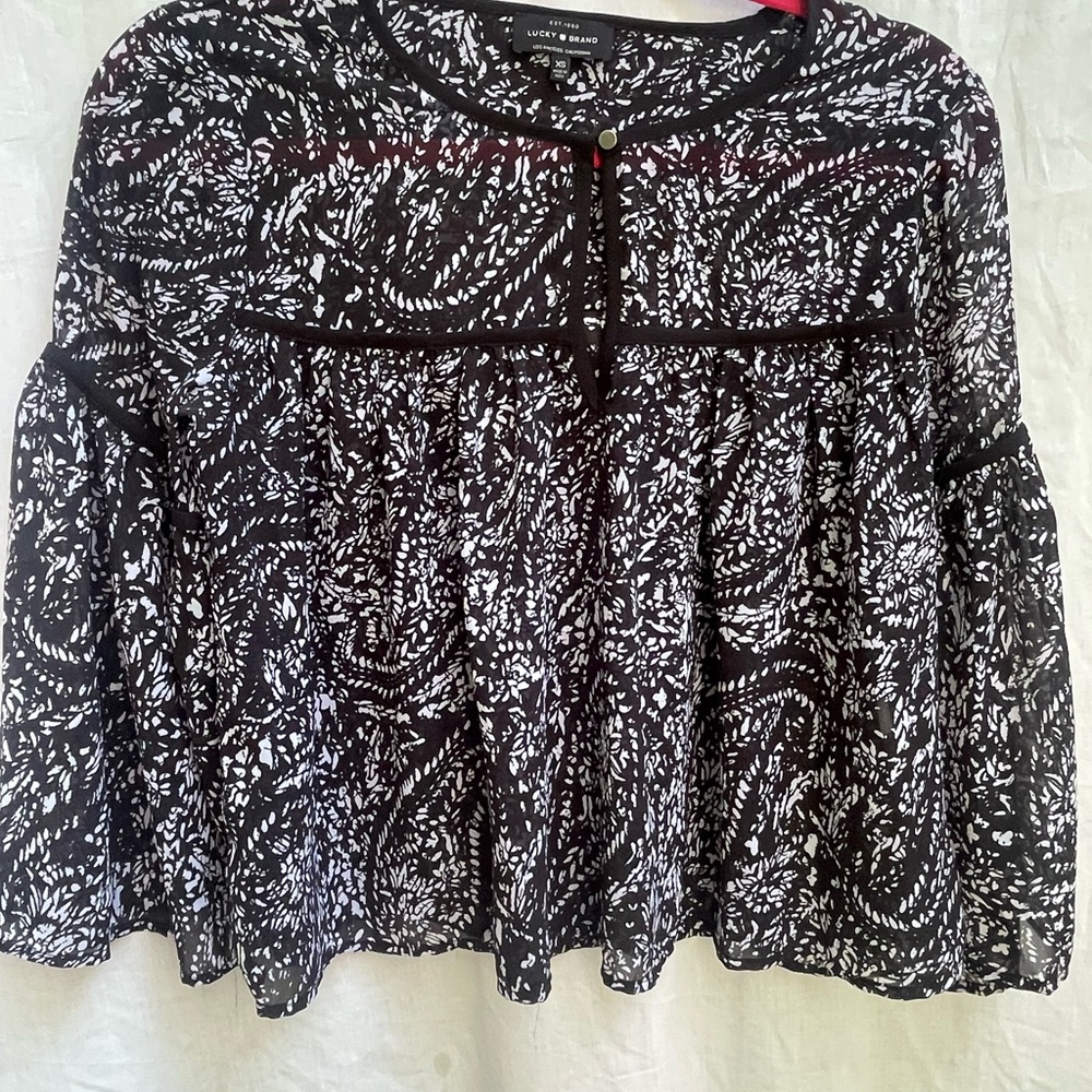 Lucky Brand Black and White Paisley Blouse